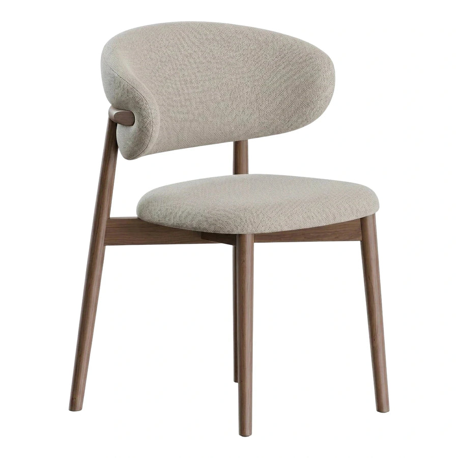 Modern Beige Fabric Dining Chair with Wooden Legs