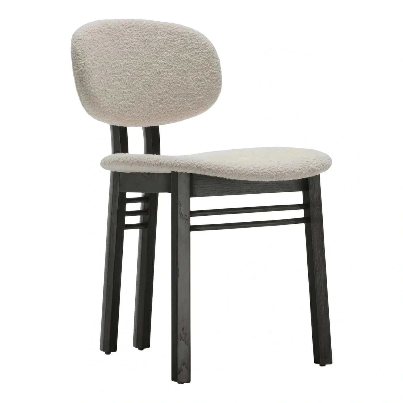 Cream Boucle Oval Dining Chair Dark Wood Frame