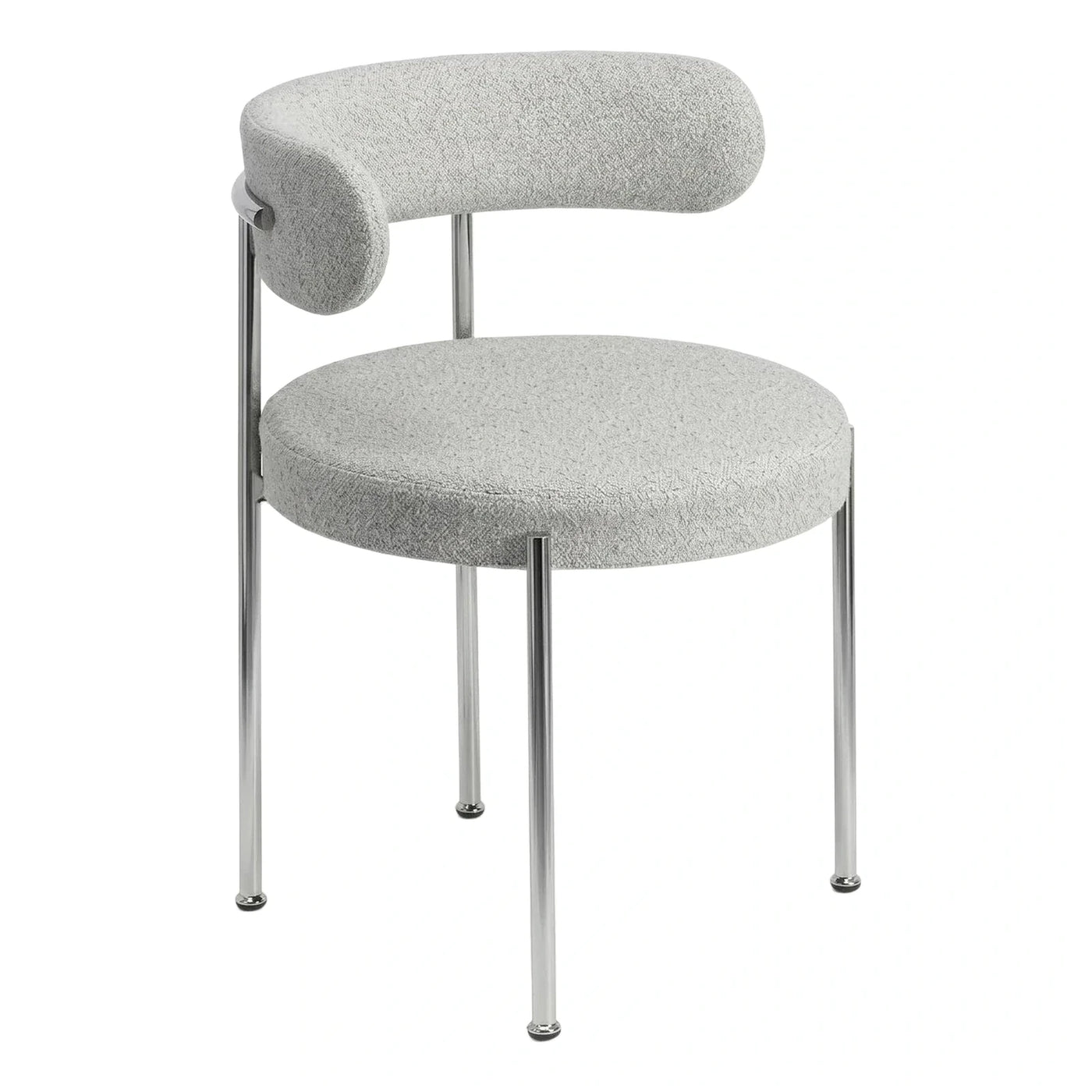 Modern Grey Boucle Dining Chair with Chrome Legs