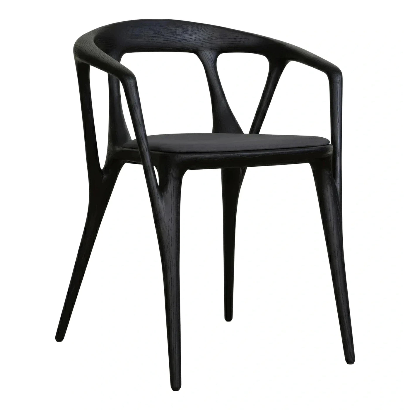 Sculptural Black Wood Armchair with Cushioned Seat