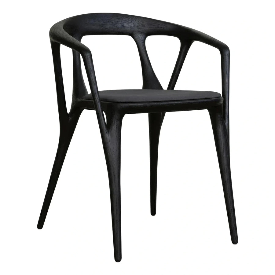 Sculptural Black Wood Armchair with Cushioned Seat