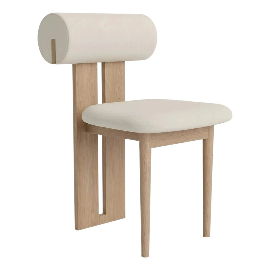 Modern Cream Upholstered Dining Chair with Wood Frame