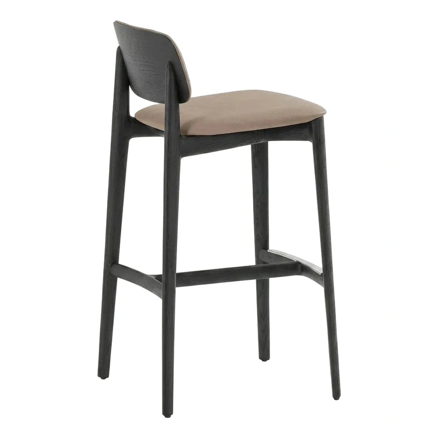 Modern Dark Wood Bar Stool with Beige Seat