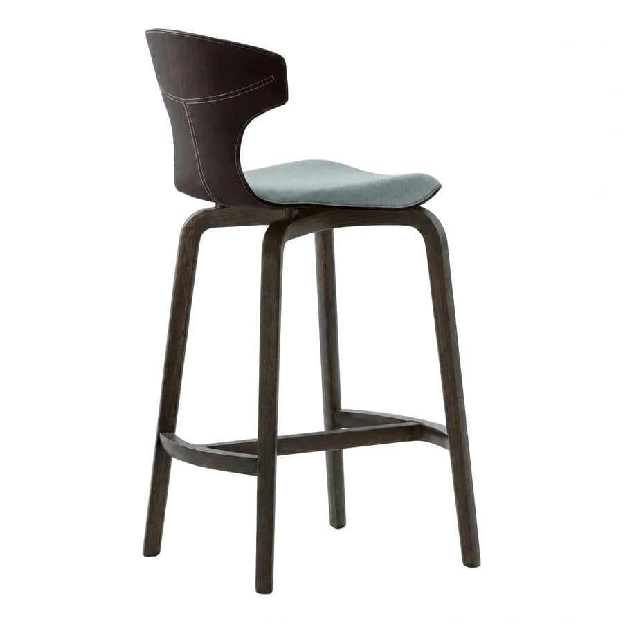 Modern Dark Wood Bar Stool with Blue Seat