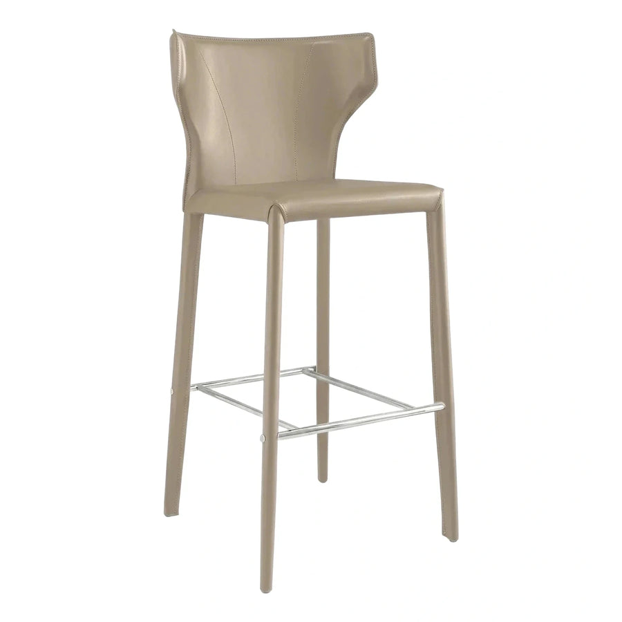 Modern Beige Leather Bar Stool with Chrome Footrest