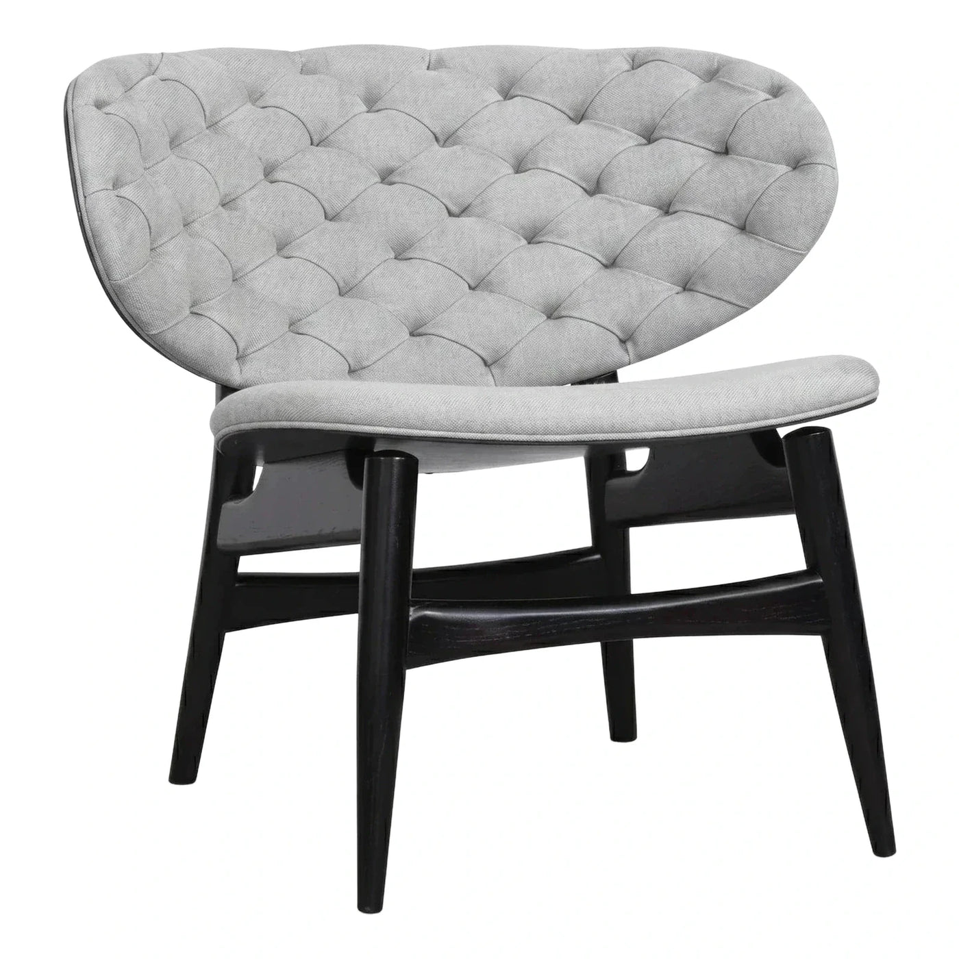 Light Grey Tufted Shell Lounge Chair with Dark Wood