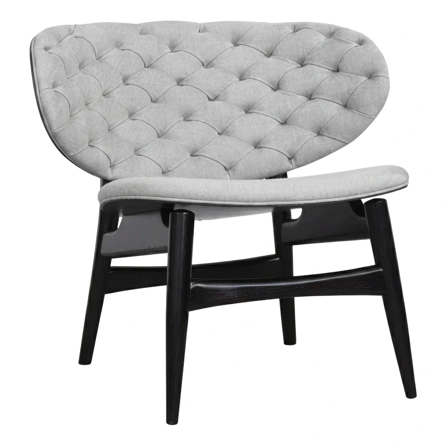 Light Grey Tufted Shell Lounge Chair with Dark Wood