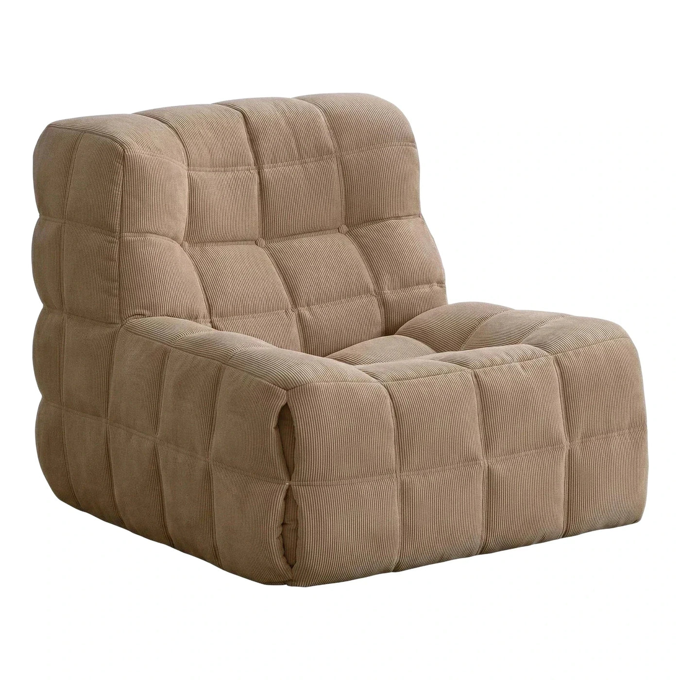 Modern Beige Corduroy Block Lounge Chair