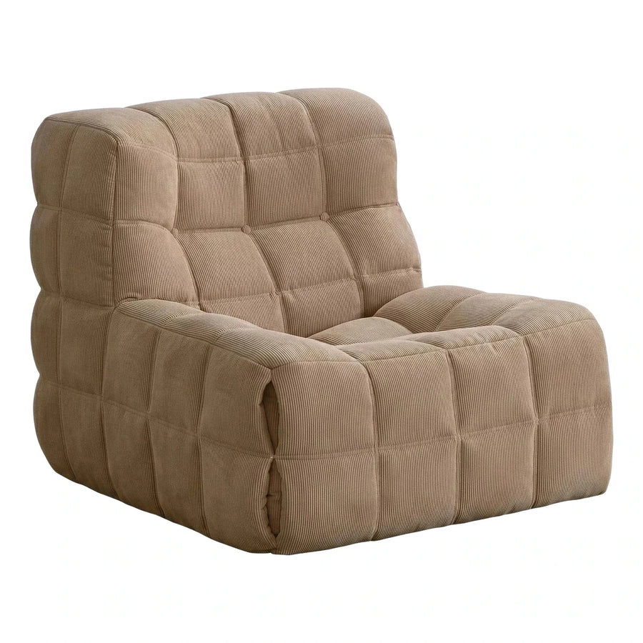 Modern Beige Corduroy Block Lounge Chair
