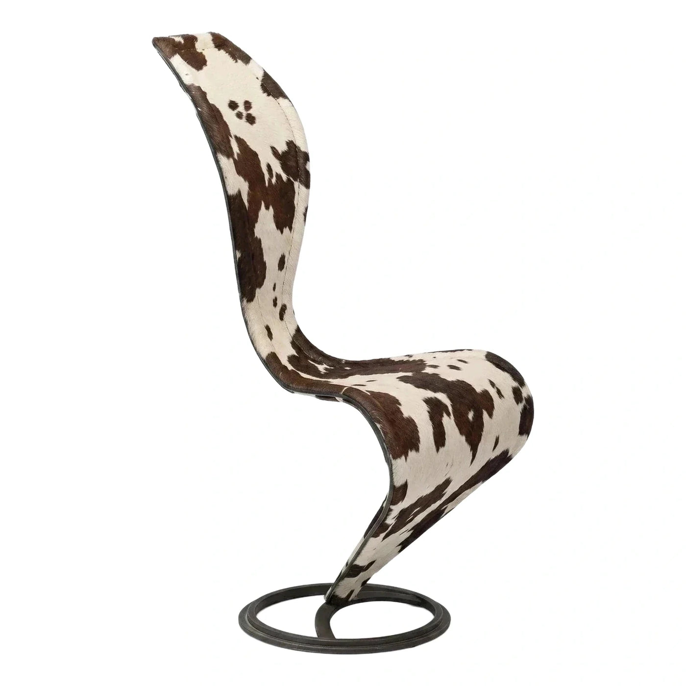 S-Shaped Cowhide Cantilever Chair with Metal Base