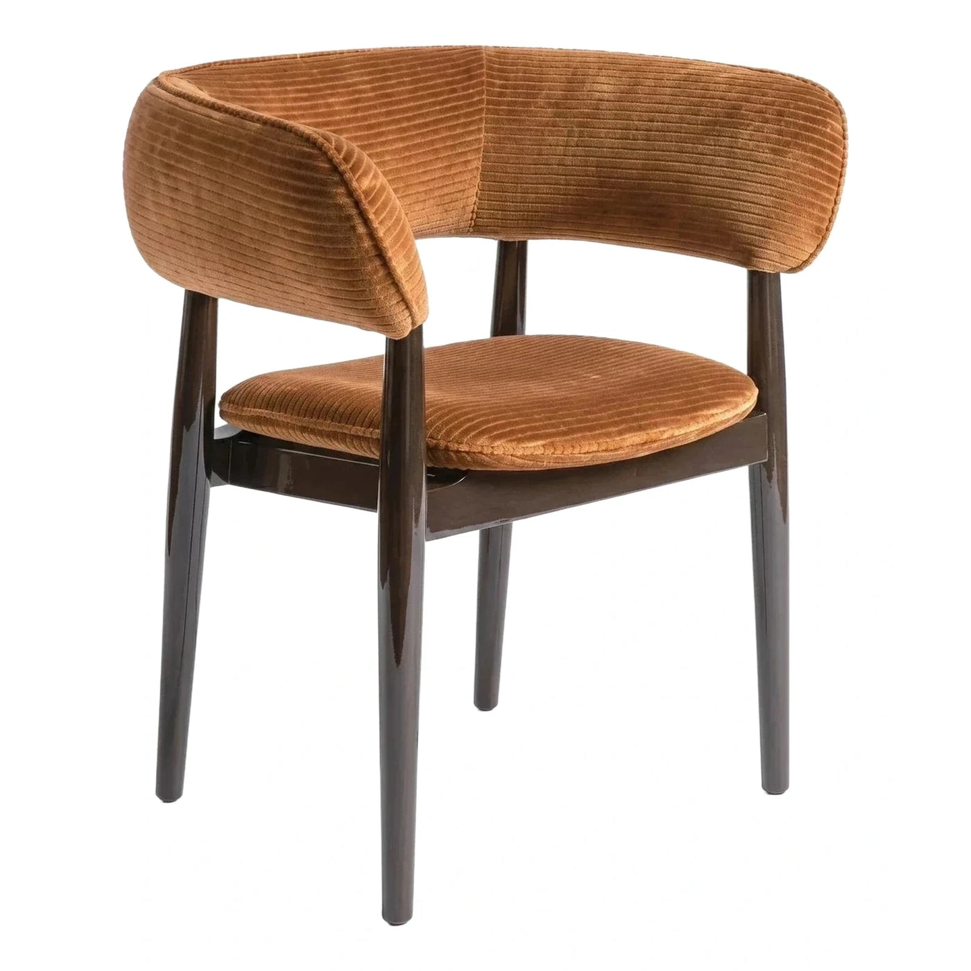 Modern Brown Corduroy Armchair with Dark Wood Legs