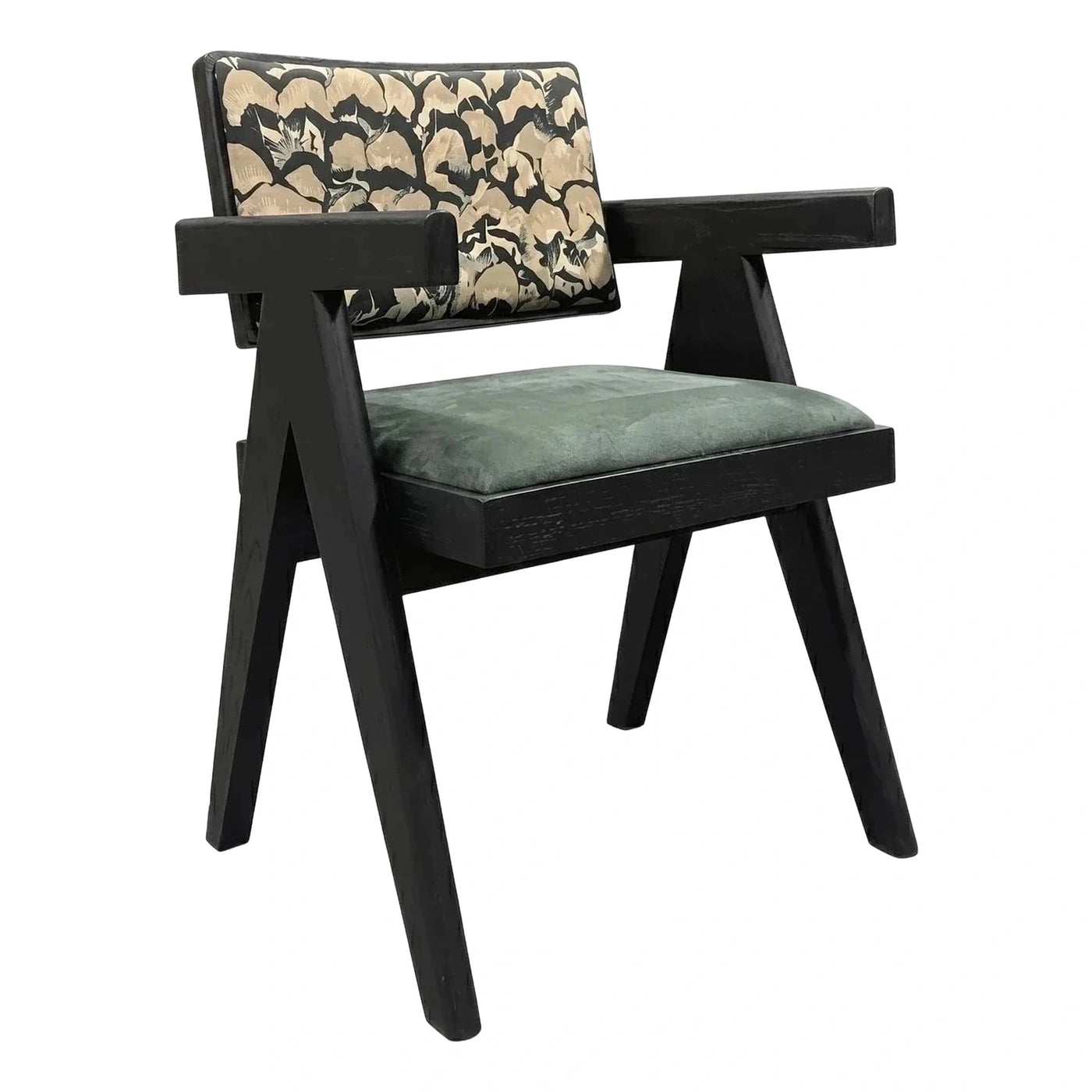 Modern Black Wood Armchair with Patterned Backrest