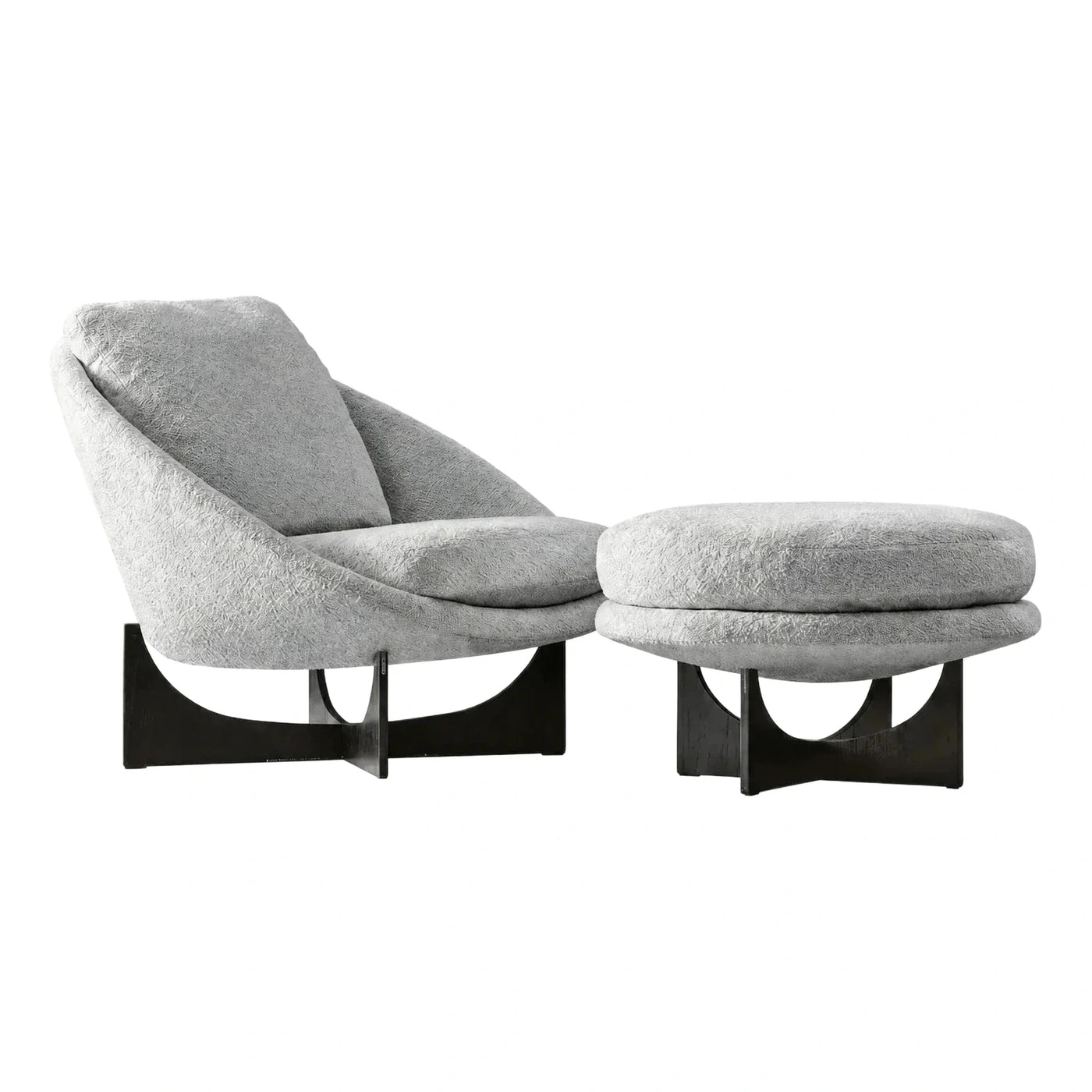 Modern Grey Boucle Lounge Chair and Ottoman