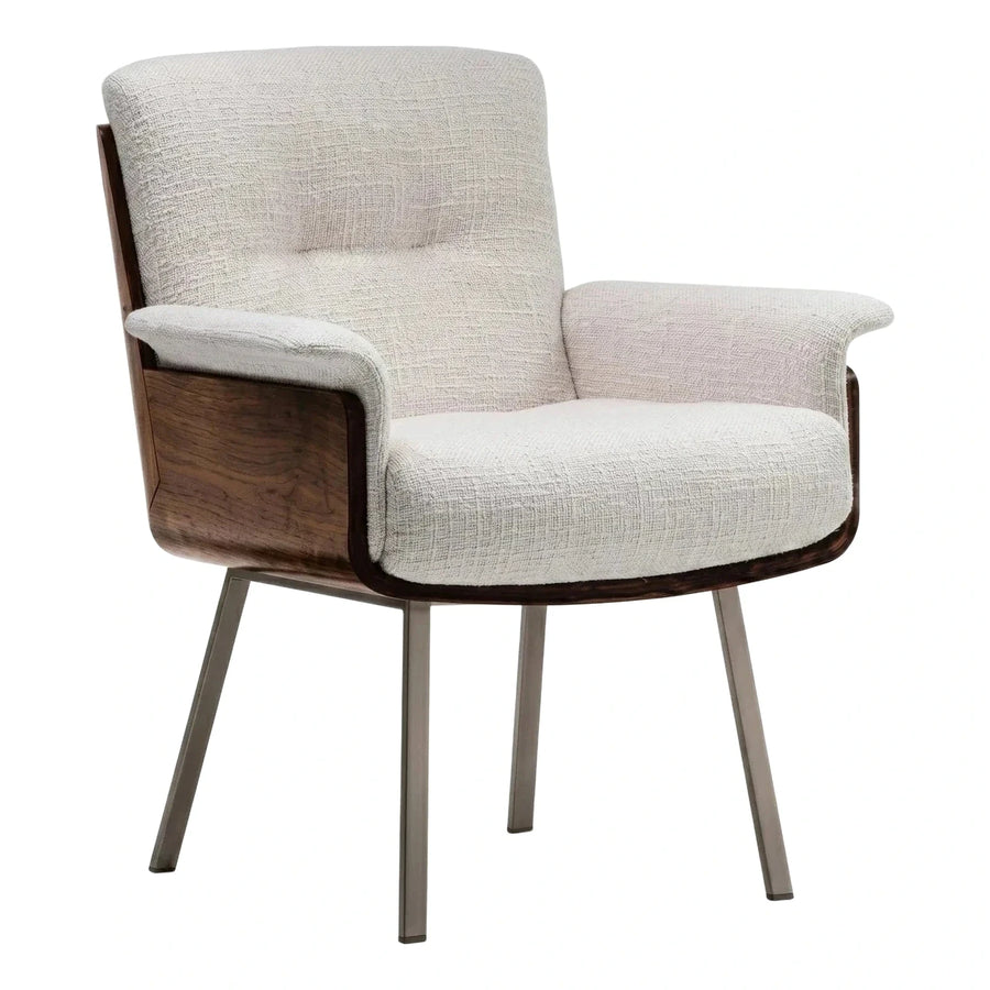 Modern Cream Textured Armchair with Dark Wood Frame