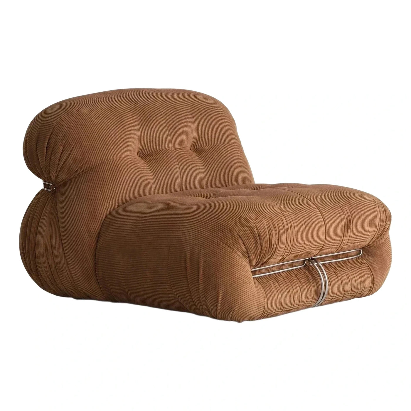 Modern Brown Ribbed Fabric Lounge Chair