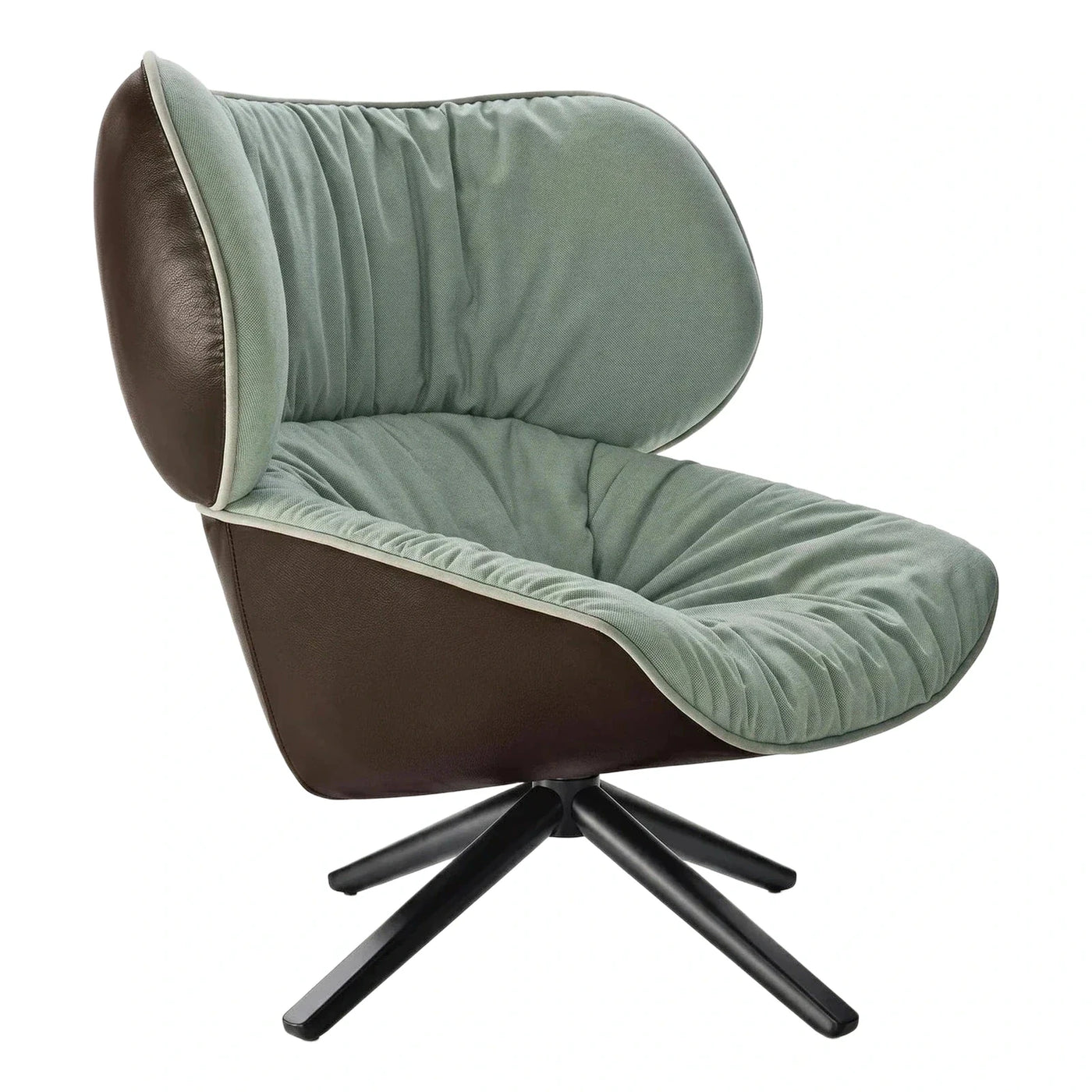 Modern Swivel Lounge Chair Sage Green Fabric Brown Leather