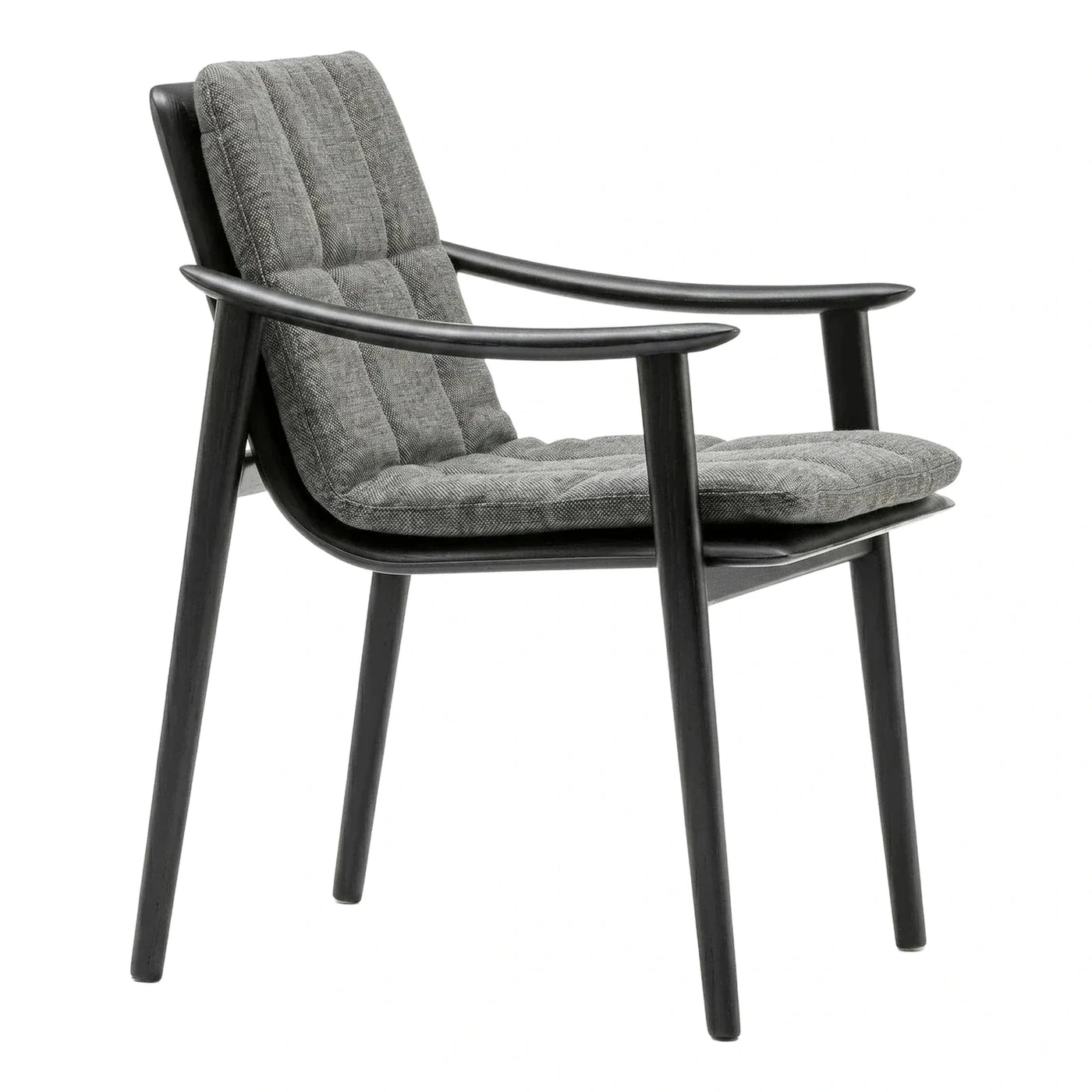 Black Wood Frame Lounge Chair with Grey Tufted Cushion