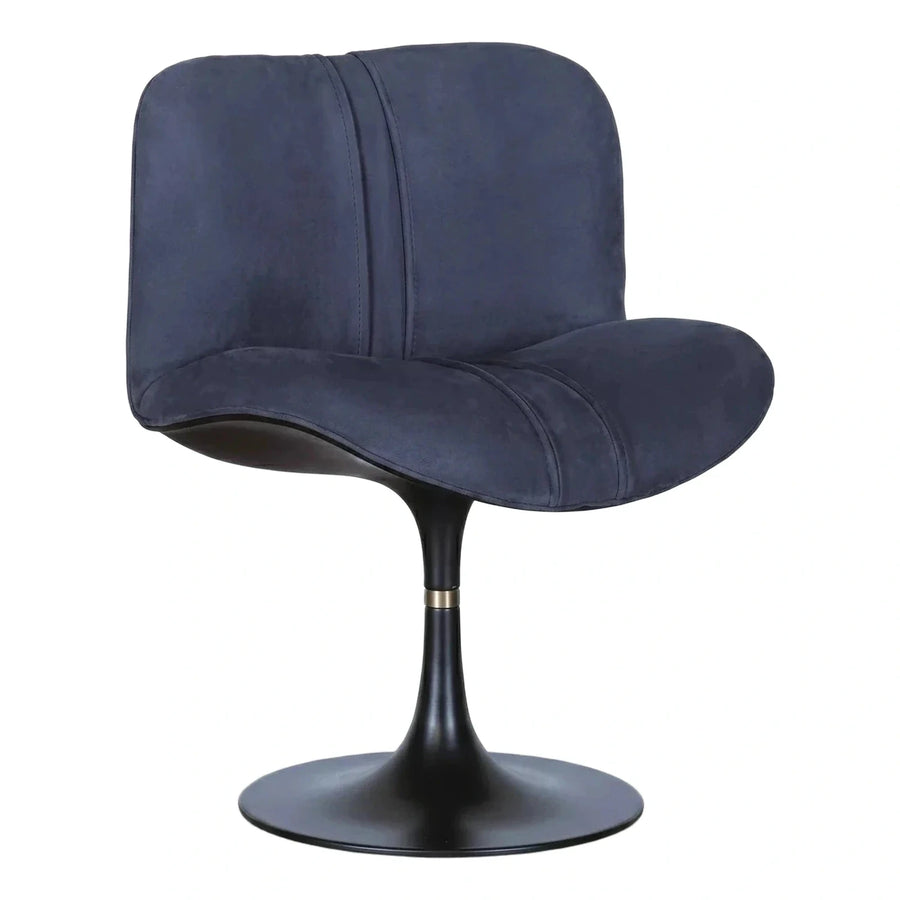 Navy Blue Velvet Swivel Accent Chair with Pedestal Base