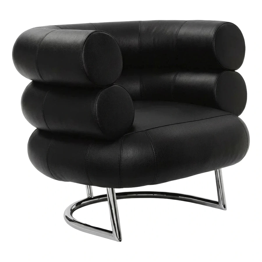 Black Tubular Leather Armchair with Chrome Cantilever Base