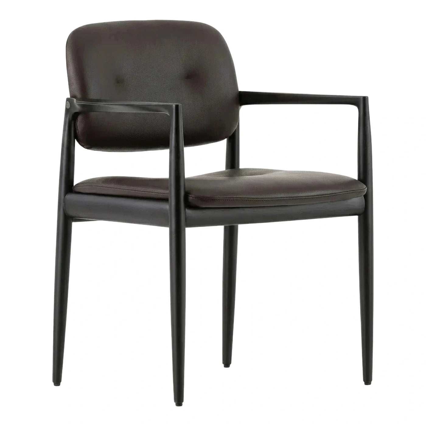 Modern Dark Brown Leather Armchair with Black Wood Frame