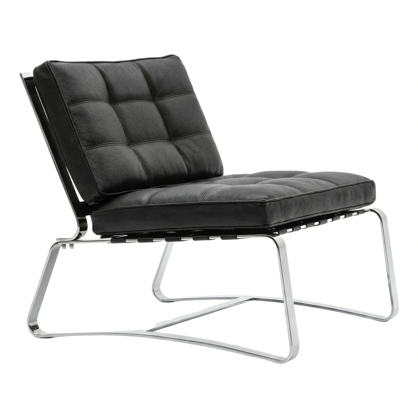 Black Tufted Leather Lounge Chair with Chrome Cantilever Base
