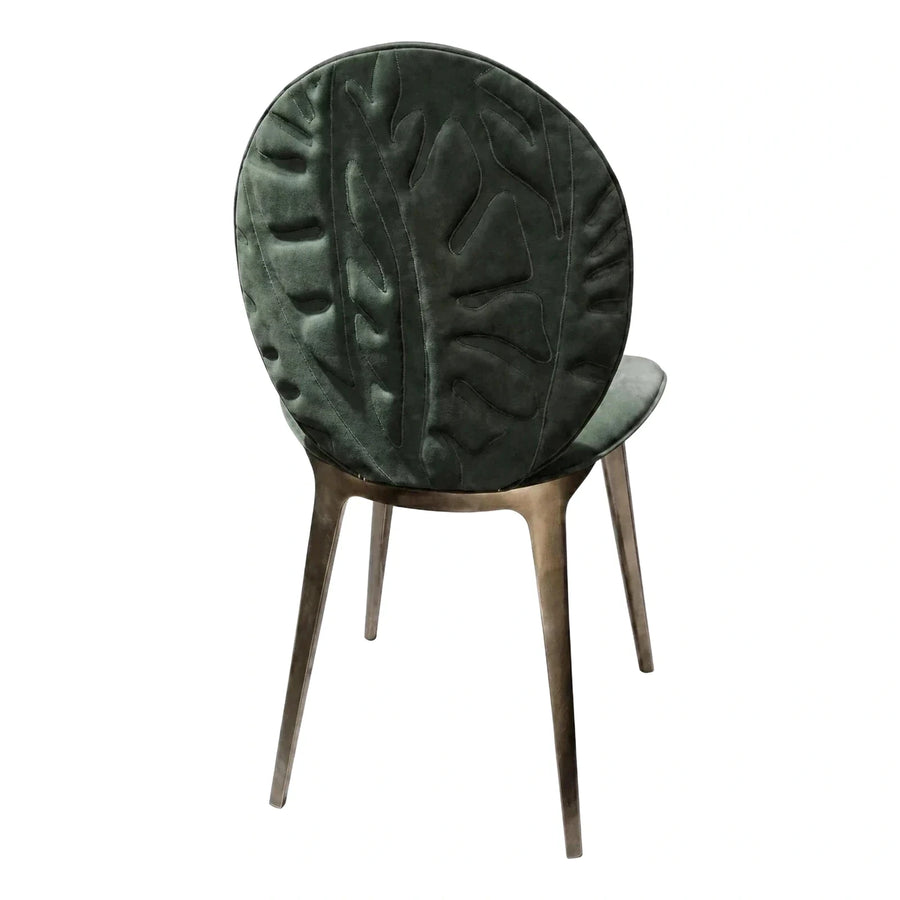 Dark Green Leaf Pattern Velvet Dining Chair