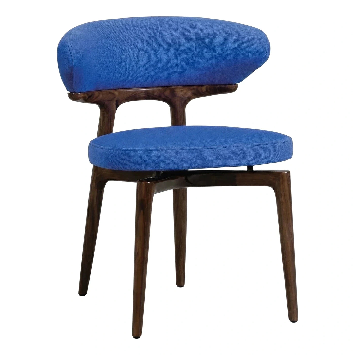 Blue Upholstered Dining Chair with Dark Wood Frame