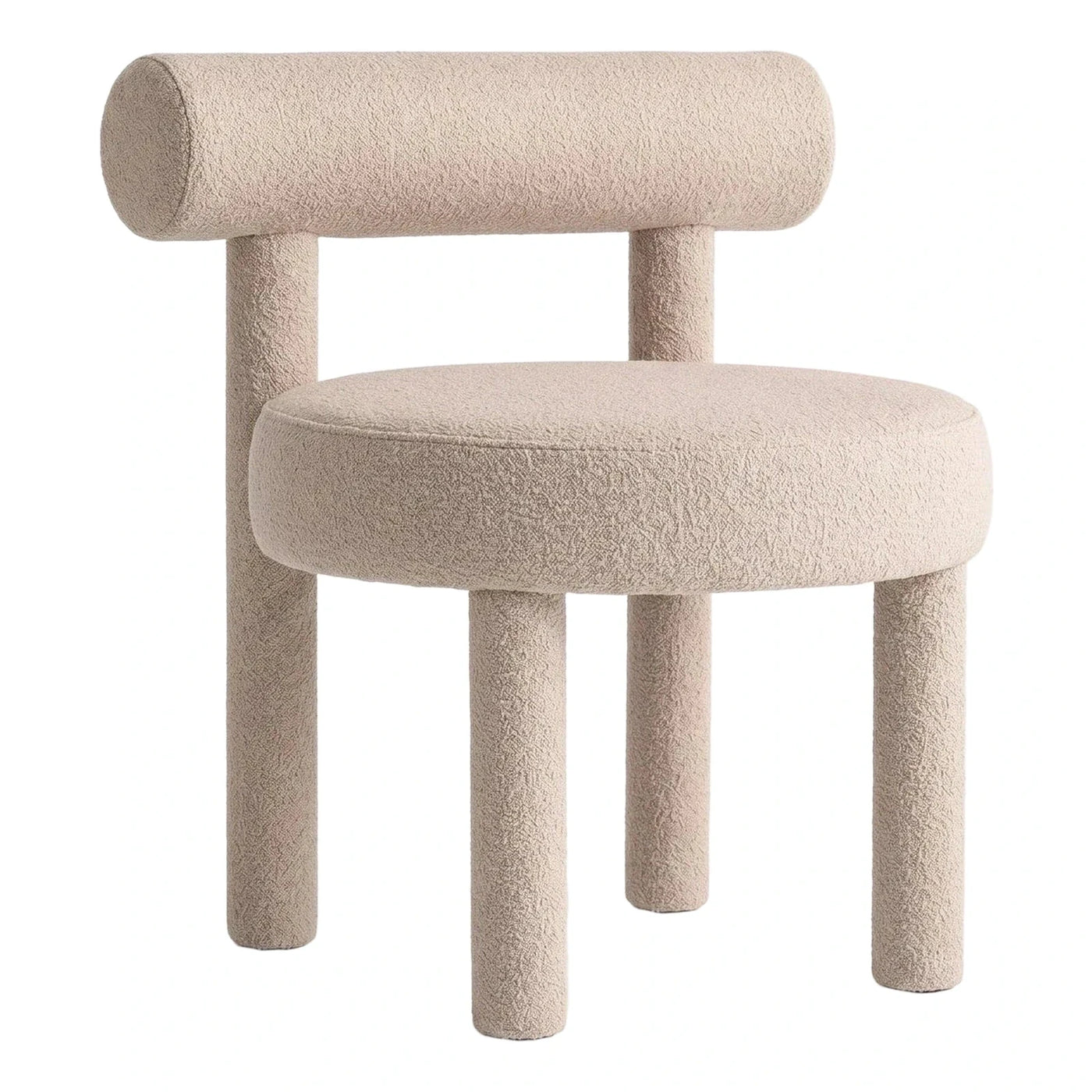 Cream Boucle Cylindrical Low Chair with Backrest