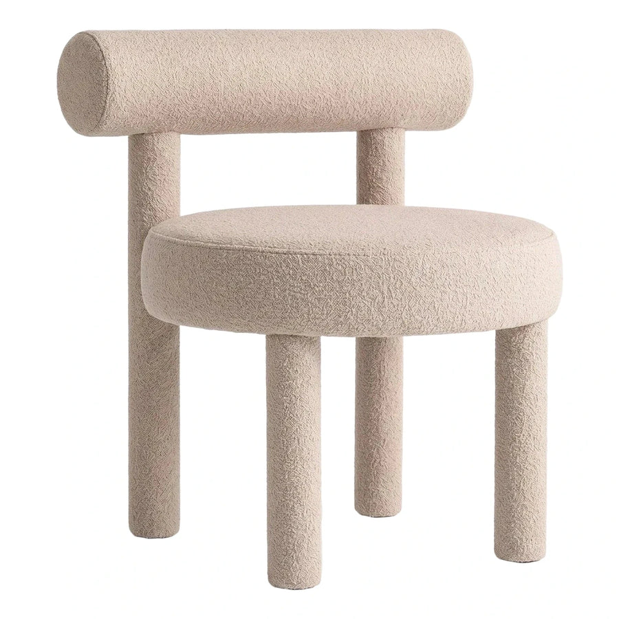 Cream Boucle Cylindrical Low Chair with Backrest