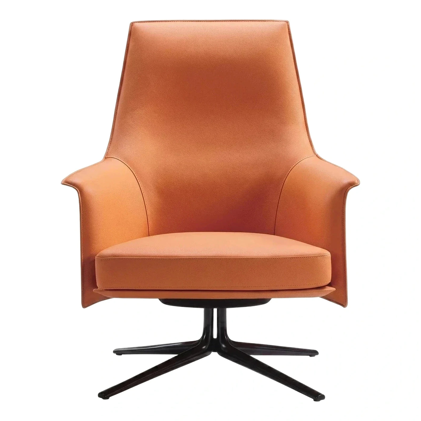 Modern Orange-Brown Leather Swivel Lounge Chair