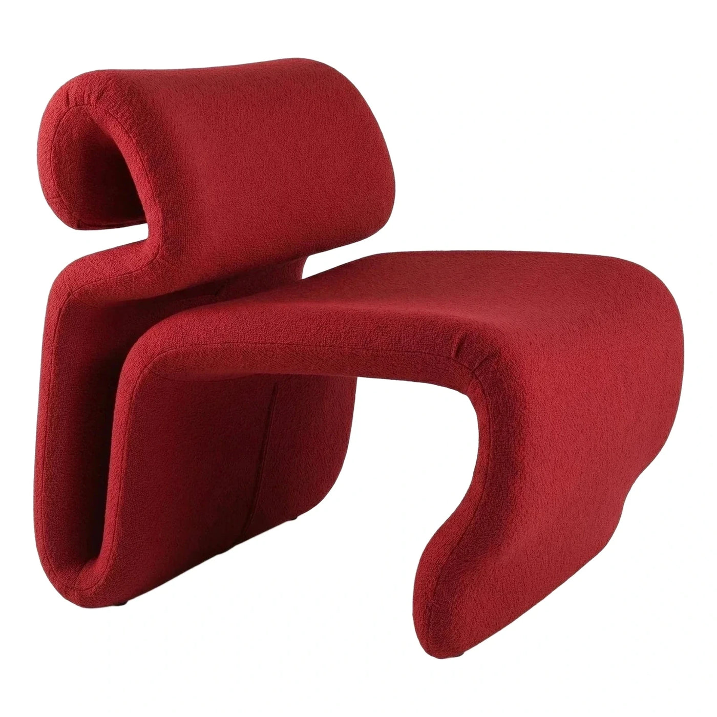 Red Boucle Sculptural Curved Lounge Chair