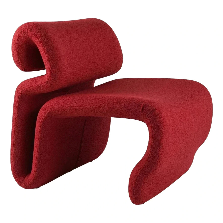 Red Boucle Sculptural Curved Lounge Chair