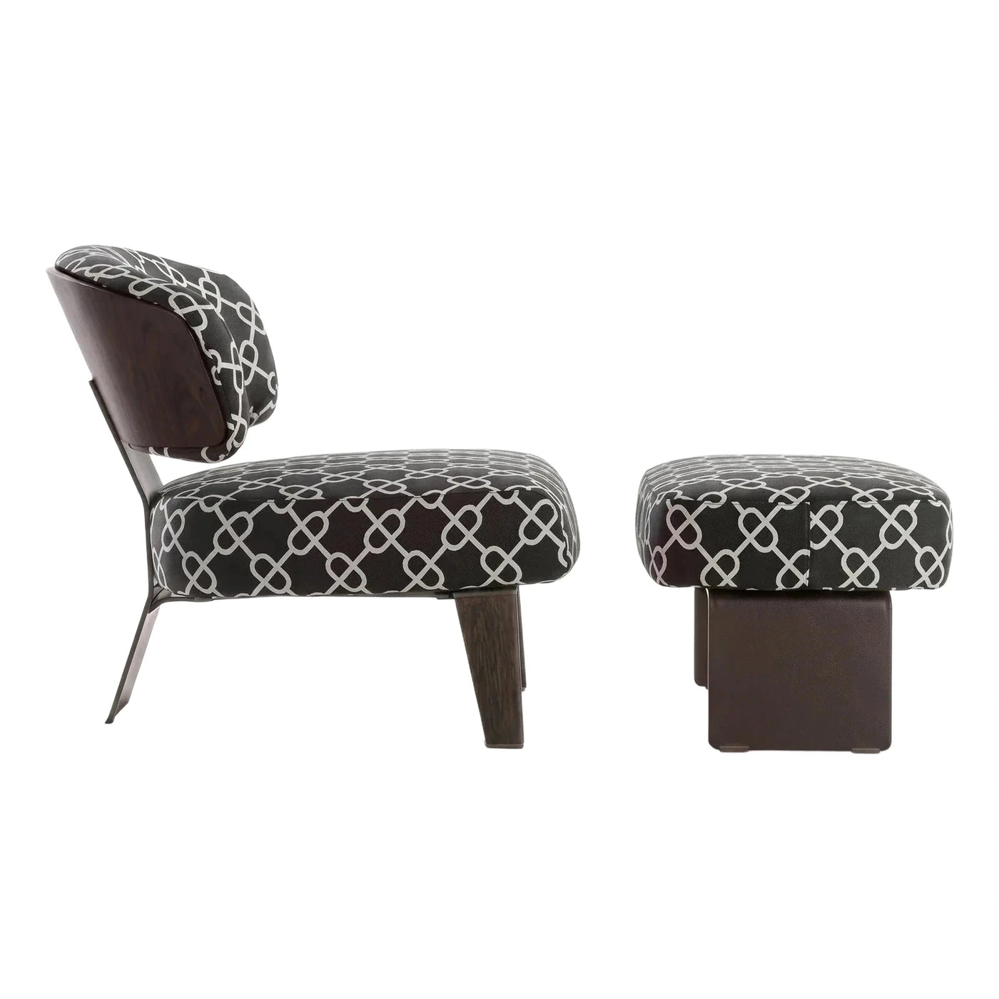 Dark Geometric Pattern Lounge Chair and Ottoman
