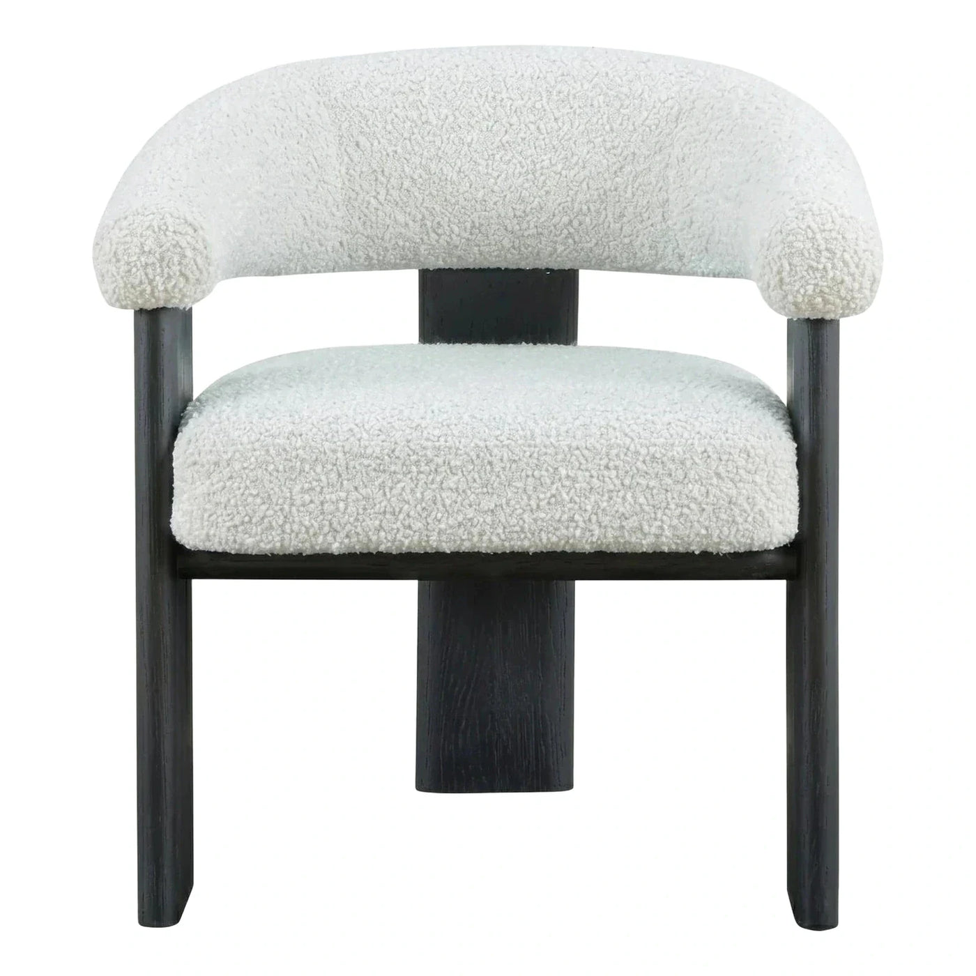 White Boucle Armchair with Dark Wood Frame