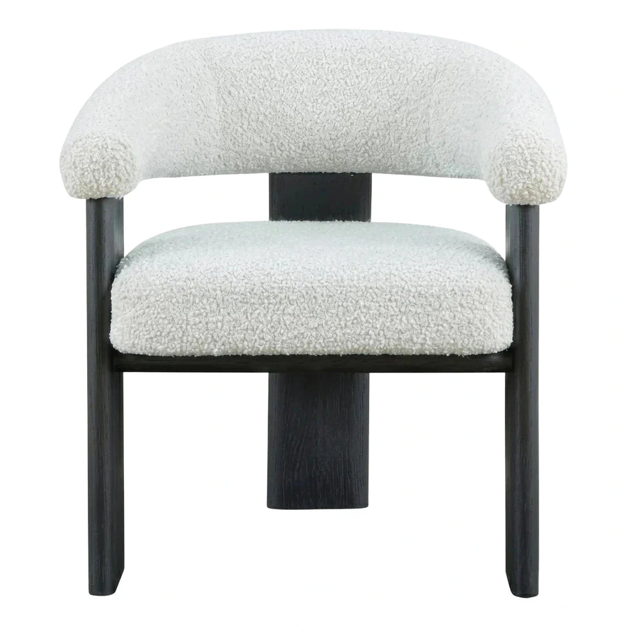 White Boucle Armchair with Dark Wood Frame