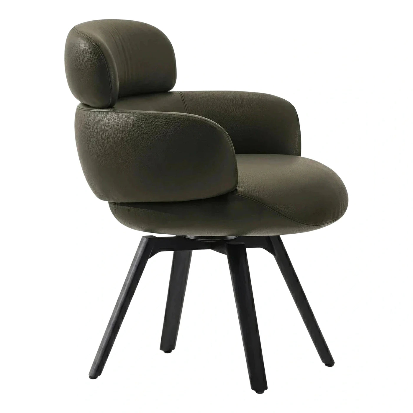 Modern Olive Green Leather Swivel Lounge Chair
