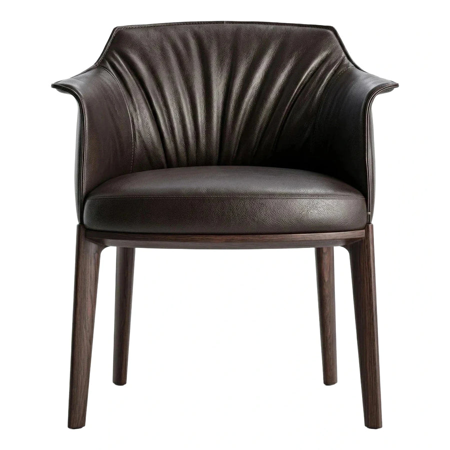 Dark Brown Leather Armchair with Pleated Back
