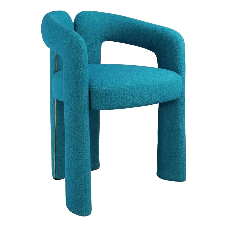 Modern Blue Boucle Tubular Armchair with Gold Piping