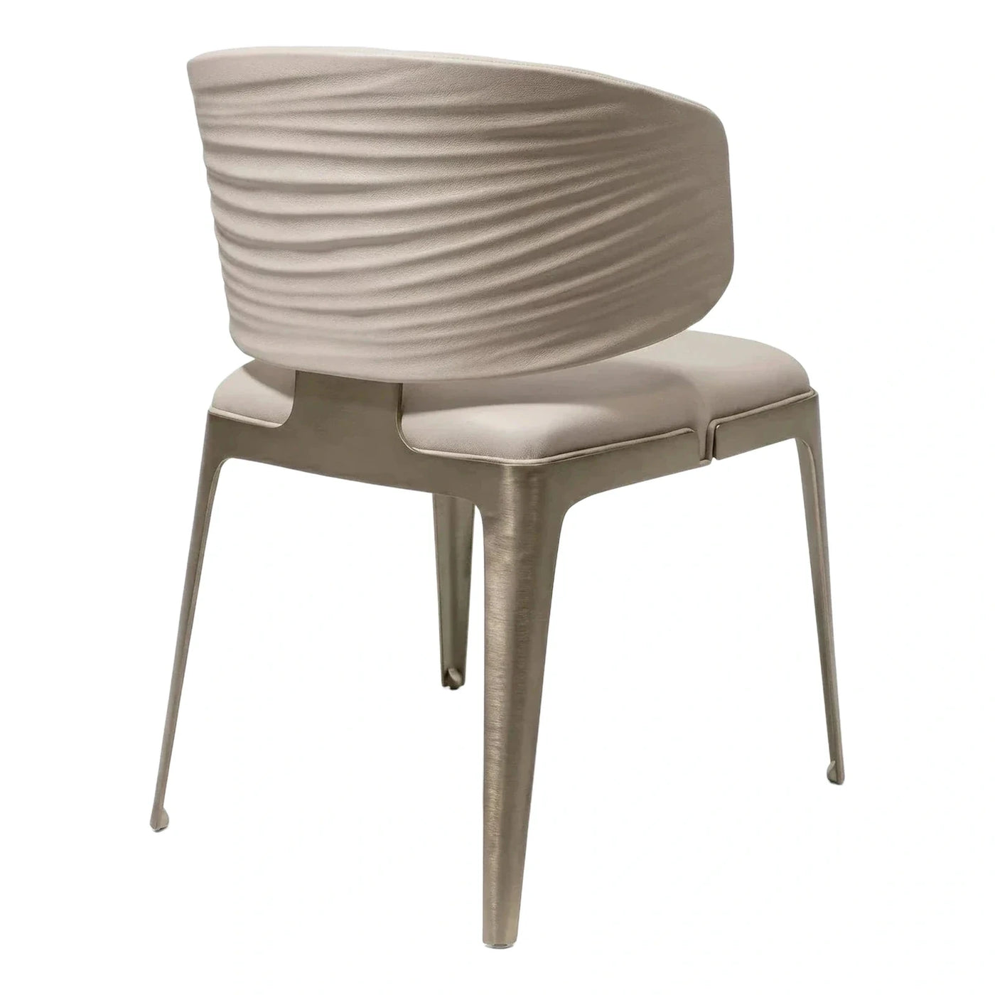 Modern Beige Leather Dining Chair with Pleated Back
