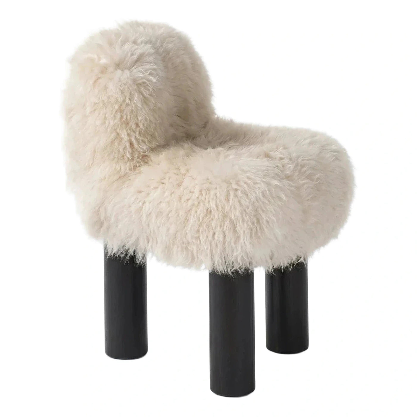 Cream Faux Fur Lounge Chair With Black Legs