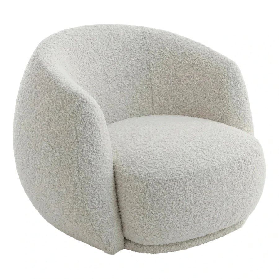 White Boucle Round Tub Armchair