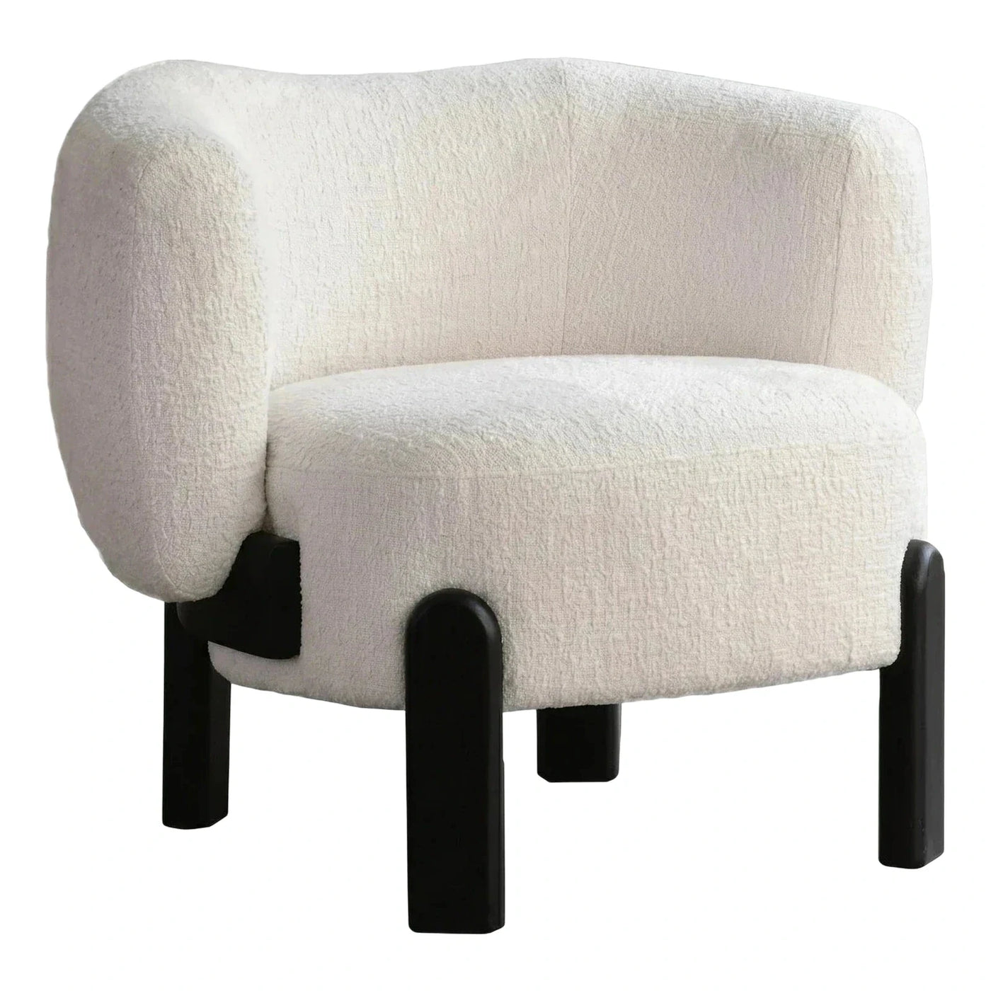 Cream Boucle Armchair with Black Wooden Legs