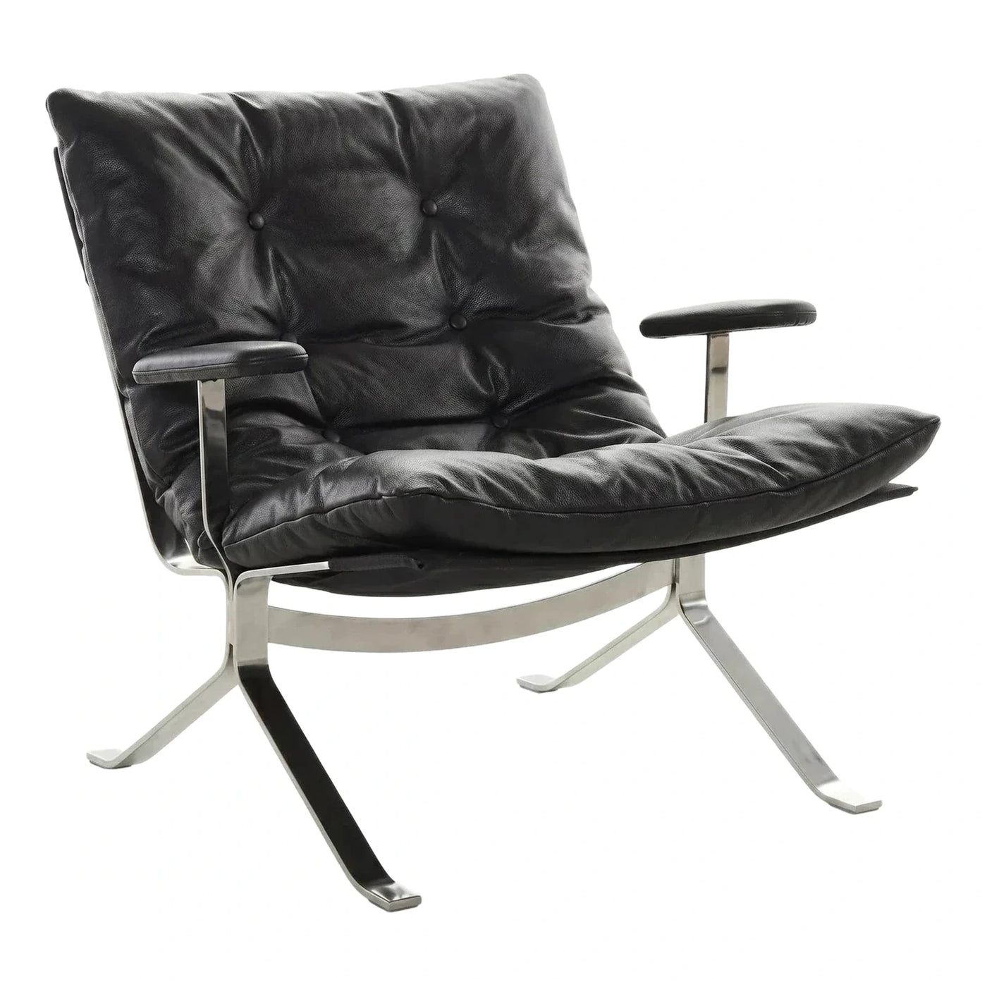 Modern Black Leather Lounge Chair with Metal Frame
