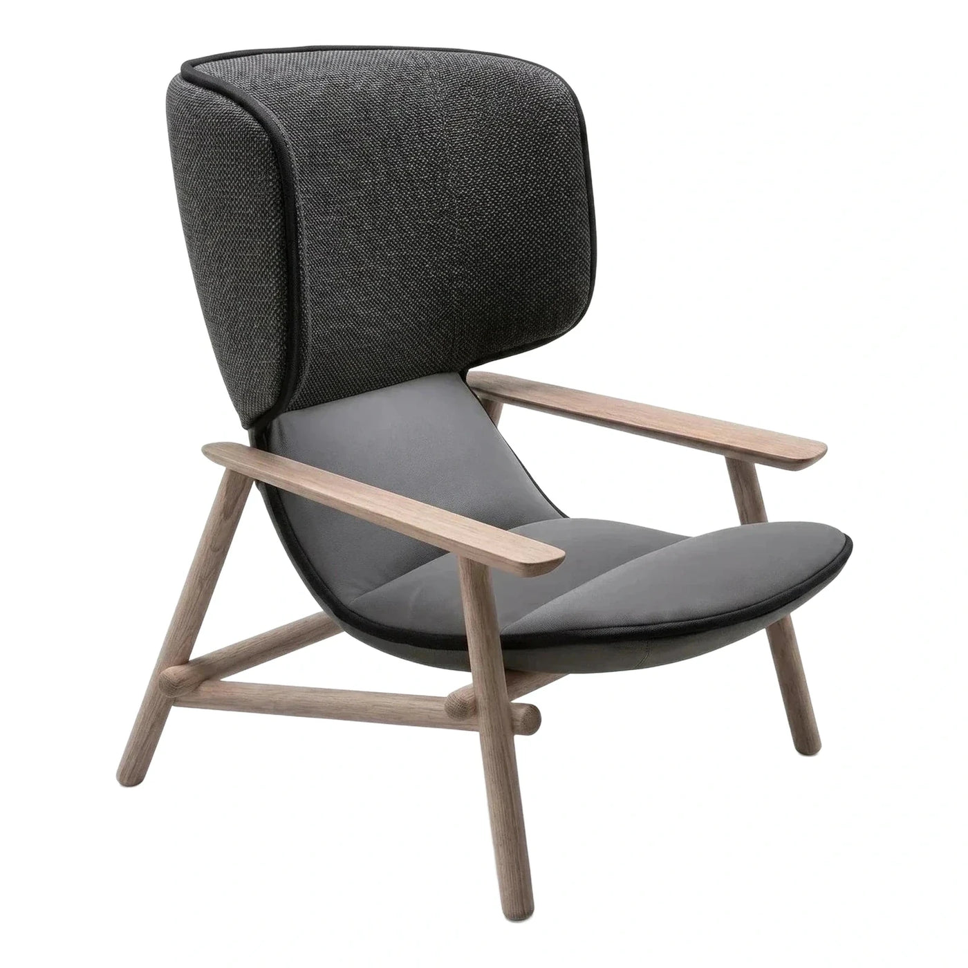 Modern High Back Lounge Chair with Wood Frame and Grey Upholstery
