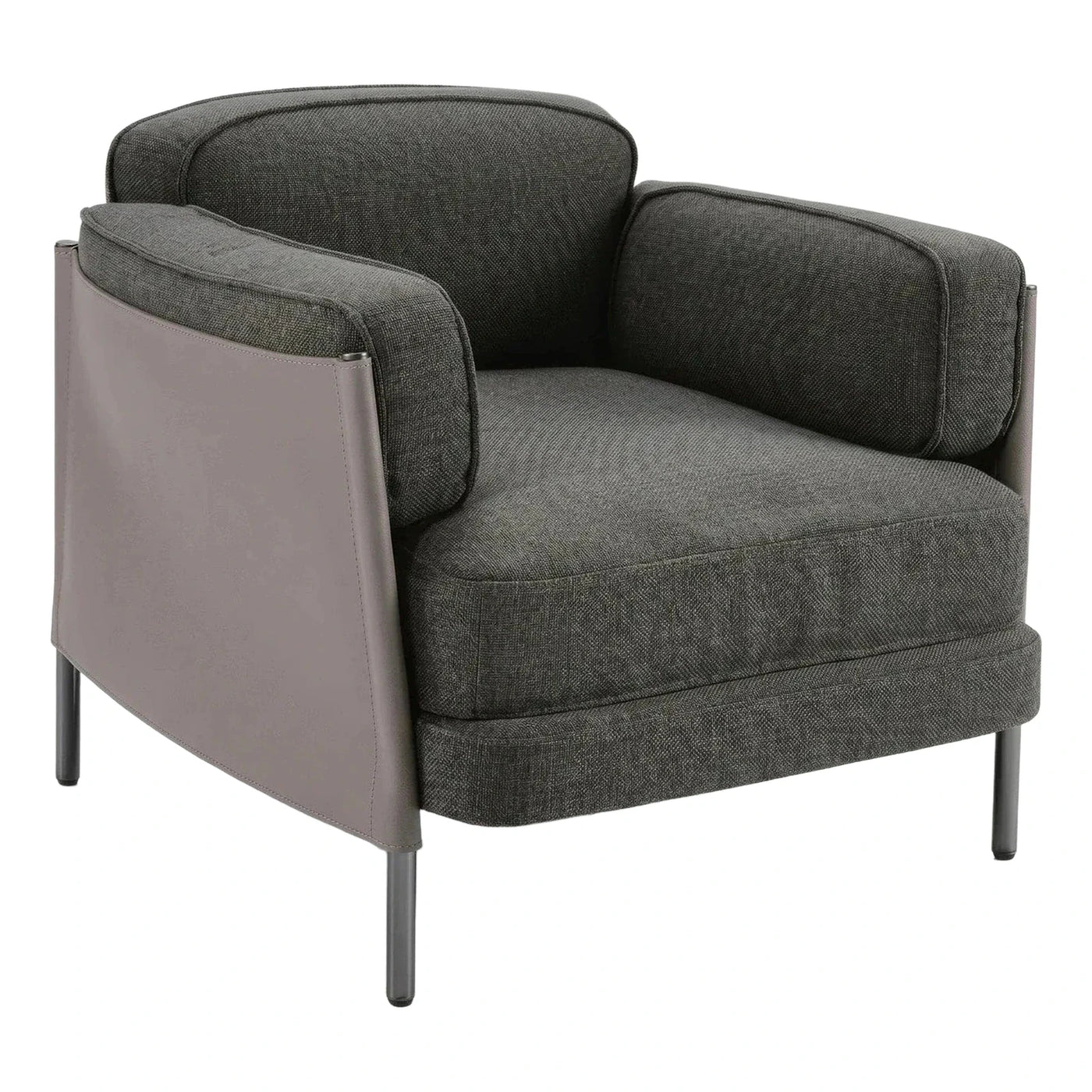 Modern Grey Fabric Armchair with Leather Shell