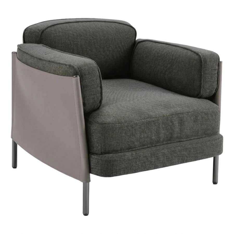 Modern Grey Fabric Armchair with Leather Shell