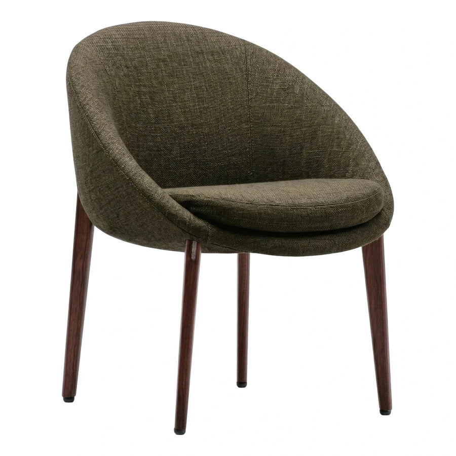 Modern Olive Green Fabric Tub Armchair with Wood Legs