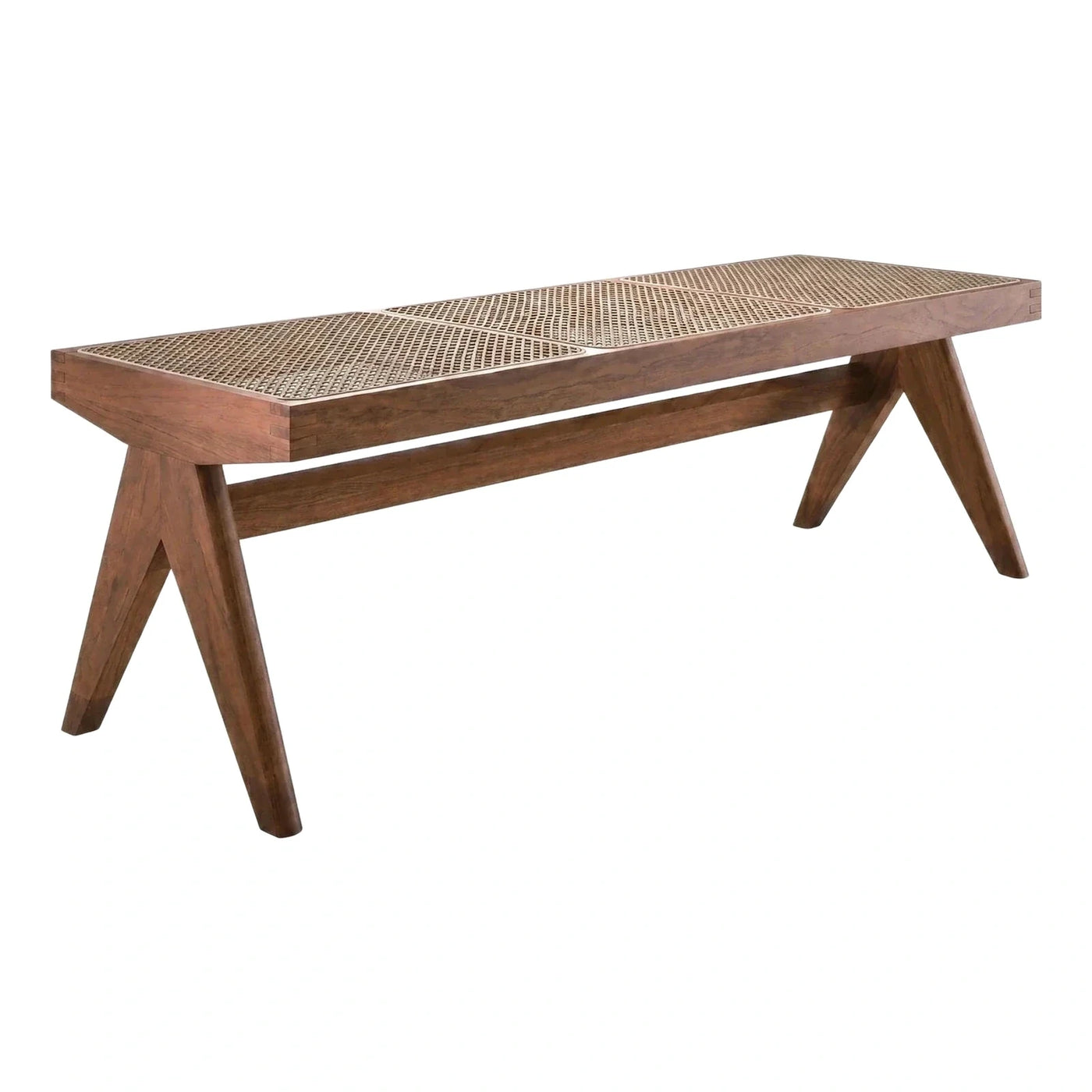 Wooden Bench with Woven Cane Seat