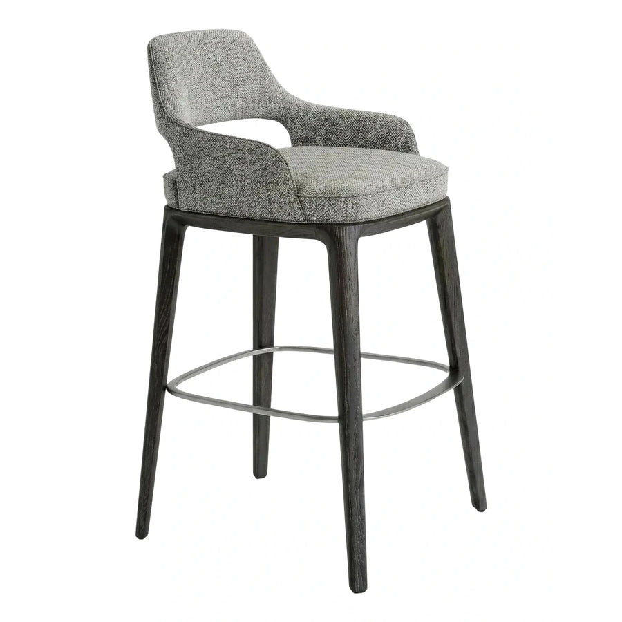 Modern Grey Fabric Bar Stool with Dark Wood Legs