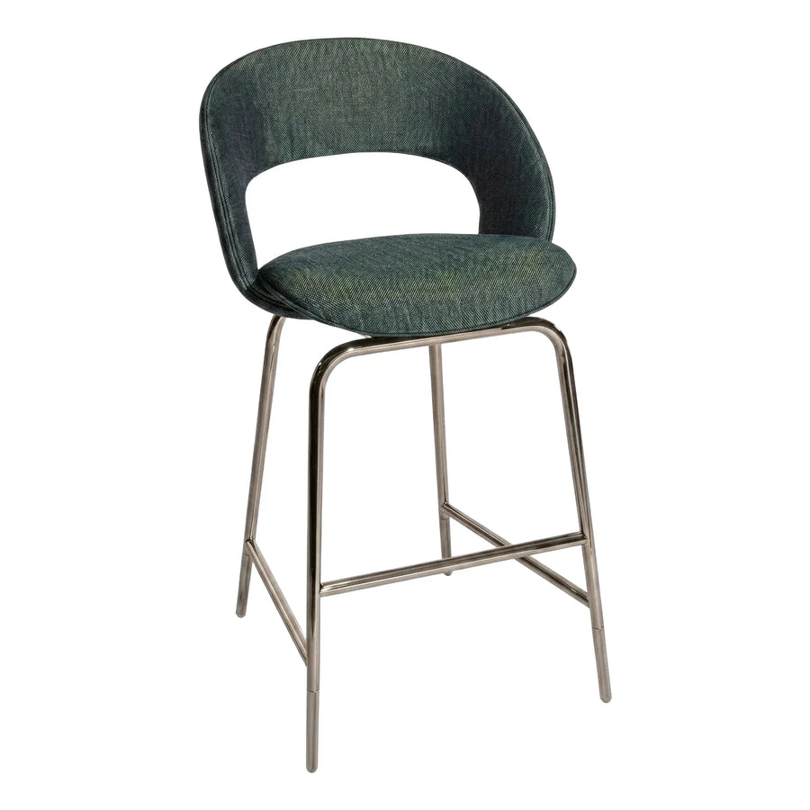Modern Curved Back Bar Stool with Metal Frame